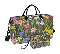 Borsone da viaggio Spring Garden con borsa da toilette e tracolla regolabile, per viaggi, palestra, yoga, fine settimana, Multicolore, Taglia unica, Beauty case