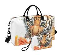 Borsone da viaggio, tigre che mangia una fetta di arancia, borsa da palestra con borsa portaoggetti, borsa per la notte, per uomini e donne, viaggi, sport, yoga, Multicolore, Taglia unica