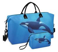 Borsone da viaggio trapuntato con stampa su tutta la superficie, grande capacità, per sport e palestra, Orca Sea Panda sotto il mare Killer Whale, one size, Retro
