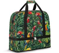 Borsone da viaggio tropicale con uccellino ara per donne e uomini, borse per la notte per il fine settimana, pieghevole, separato dal bagnato, 47 l, borsa tote per sport, palestra, yoga, Colore, 47 L,