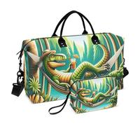 Borsone da viaggio, un dinosauro in vacanza nella foresta, borsa da palestra con borsa portaoggetti, borsa per la notte, per uomini e donne, viaggi, sport, yoga, Multicolore, Taglia unica