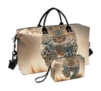 Borsone da viaggio, un leopardo che corre nel deserto, borsa da palestra con borsa portaoggetti, borsa per la notte, per uomini e donne, viaggi, sport, yoga, Multicolore, Taglia unica