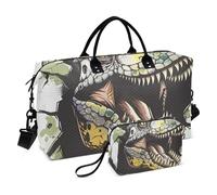 Borsone da viaggio, un volto di dinosauro disegnato a mano e graffiti, borsa da palestra con borsa portaoggetti, borsa per la notte, per uomini e donne, viaggi, sport, yoga, Multicolore, Taglia unica