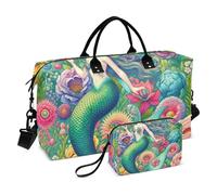 Borsone da viaggio, una ragazza sirena fiori colorati borsa da palestra con borsa portaoggetti borsa per la notte per uomini donne viaggio sport yoga, Multicolore, Taglia unica