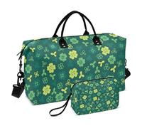 Borsone da viaggio verde con fiori freschi, borsa a tracolla per weekender, borsa per la notte, per sport, palestra, con tracolla regolabile, set da 2 pezzi, Fiore fresco verde, 1 size