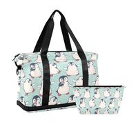 Borsone da viaggio verde con pinguini carini, borsa da palestra per sport, borsa da viaggio impermeabile da portare con scomparto, Cute Penguins Verde, Taglia unica, Borsone da viaggio