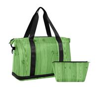 Borsone da viaggio vintage a righe con texture in legno verde con tasca bagnata, cinturino regolabile, borsa da allenamento sportiva per allenamento, set da 2 pezzi, per uomini e donne