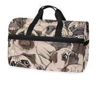 Borsone da viaggio vintage beige con cane carlino, per uomini, donne, ragazzi, ragazze, adolescenti, borsa sportiva oversize con scomparto per scarpe, per la notte, il fine settimana, yoga,