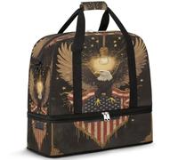 Borsone da viaggio vintage con bandiera dell'Aquila America, per donne e uomini, per il fine settimana, per la notte, pieghevole, separato dal bagnato, 47 l, per sport, palestra, yoga, Colore, 47 L,
