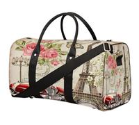Borsone da viaggio vintage con cartolina di Parigi, Torre Eiffel, borsa da palestra pieghevole, borsa per la notte, borsa da viaggio per donne e uomini, Cartolina vintage Parigi, 17.4(L) x 8.3(W) x