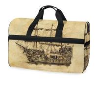 Borsone da viaggio vintage con nave sul mare, per uomini, donne, ragazzi, ragazze, adolescenti, borsa sportiva oversize con scomparto per scarpe, per la notte, il fine settimana, yoga, allenamento,