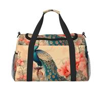 Borsone da viaggio vintage con pavone retrò peonia floreale palestra pernottamento weekend borsa per uomo donna leggero bagaglio a mano per allenamento vacanza