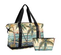 Borsone da viaggio vintage con tramonto sul mare, borsone da viaggio per la notte, borsa da palestra con borsa da toilette per viaggi, set da 2 pezzi, vintage tramonto sul mare, 1 taglia unica,