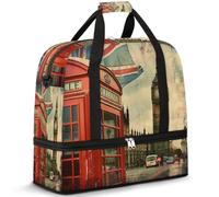 Borsone da viaggio vintage London, per donne e uomini, con bandiera del Regno Unito, pieghevole, per sport, palestra, fine settimana, pernottamento, borsa da cabina con scomparto per scarpe