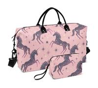 Borsone da viaggio viola con unicorni e stelle, borsa da viaggio per la notte, borsa da palestra con tracolla regolabile per viaggi di grande capacità