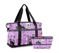 Borsone da viaggio viola per Halloween, misterioso, borsa da viaggio con borsa da toilette per sport, grande capacità, Magia misteriosa viola di Halloween, 1 size