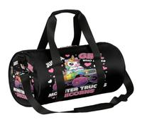 Borsone da viaggio Weekender per la notte da palestra per donne e uomini | Borsa sportiva leggera da ballo, tasca con cerniera, per adolescenti a mano per pigiama party, con unicorno e Monster Car