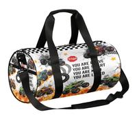 Borsone da viaggio Weekender per la notte da palestra per donne e uomini | Borsa sportiva leggera da ballo, tasca con cerniera, per adolescenti - Fire Monster Car Truck