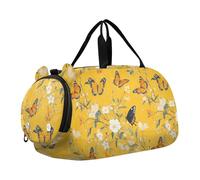Borsone estetico giallo farfalla fiori con scomparto per scarpe multifunzionale per bambini borsone notturno per viaggi sport weekender