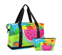 Borsone estivo blu carino con anguria stile cartone animato, borsone da weekender, con cinghia regolabile, per sport, pieghevole, Cartoon carino blu cocomero estivo, 1 size