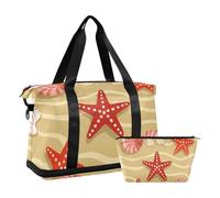 Borsone estivo da spiaggia con conchiglie marine beige borsone da palestra borsone con borsa da toilette per palestra multifunzionale, Estate spiaggia conchiglia stella marina beige, 1 size