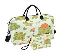 Borsone grande da palestra, borsone da weekender/pernottamento con cinghia regolabile per viaggio impermeabile carino rana dolce scarabocchio giallo, Multi, 1 size, Moderno/adattabile