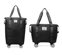 Borsone grande pieghevole espandibile con ruote e scomparto asciutto e bagnato - Perfetto for viaggi notturni e di fine settimana, borsa da viaggio resistente(Black,With pulleys)