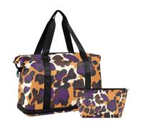Borsone in pelle di leopardo marrone viola borsone da palestra sport da portare con borsa da toilette per escursionismo impermeabile, leopardo animale pelliccia pelle marrone viola, 1 size