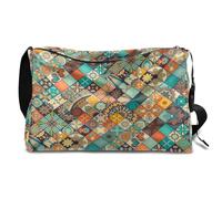 Borsone in pelle vintage con fiori indiani per uomo, donna, ragazzi e ragazze, borsa da viaggio con tracolla singola, Colore, 18.5L, Organizer per borse