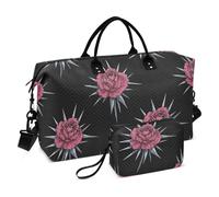 Borsone in stile gotico con rose rosse borchiate durante la notte Tote e bagagli palestra sport portare con tracolla regolabile per yoga pieghevole bolsas de para Mujer en Avion
