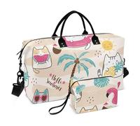 Borsone Kawaii estivo carino gatti anguria borsone con tracolla regolabile grande borsa da palestra per escursionismo viaggio impermeabile, Kawaii Summer Cute Cats Anguria, 1 Size