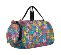 Borsone multicolore con stampa a mano con scomparto per scarpe, multifunzionale, per viaggi, nuoto, danza, balletto
