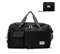 Borsone multiuso pieghevole da 20 l, per palestra, yoga, borsa da viaggio, organizer da viaggio, borsa da cabina, scomparto per asciutto e bagnato, nero, Casual moderno