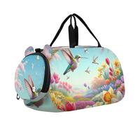 Borsone natalizio carino con mucca delle Highland per ragazze, borsone da viaggio, weekend, borsone per la notte, scomparto per scarpe, borsone per ragazzi, Giardino dei colibrì primaver, classico