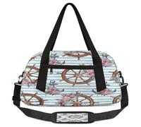 Borsone nautico per bambini con timone e ancora, per ragazze e ragazzi, leggero, a righe floreali, borsa sportiva da palestra per bambini, piccola borsa da viaggio per la danza, Ancora timone nautica,