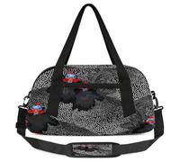 Borsone nero a pois per bambini per la notte per ragazze e ragazzi, borsa sportiva leggera con animali astratti, borsa da palestra per bambini, piccola borsa da viaggio per la danza, Pollo Nero A