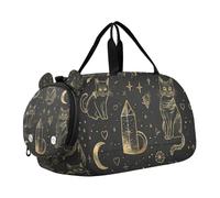 Borsone nero e oro gotico con gatto tarocchi con scomparto per scarpe leggero borsone per bambini per viaggi, sport, borsone da viaggio