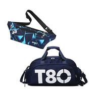 Borsone Palestra Training, Scomparto per Scarpe e Bagnato Borsa Sportiva Viaggio Nuoto Fitness Sport Gym Sacca Tracolla + Marsupio da donna cintura da corsa (blu)