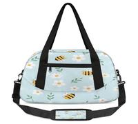 Borsone per bambini con api e fiori carini per ragazze e ragazzi, blu leggero, borsa sportiva da palestra per bambini, piccola borsa da viaggio da portare con sé durante la notte, Fiori di api carine,