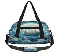 Borsone per bambini con barca a vela e fiori e luna, per ragazzi, ragazze, adolescenti, sport, palestra, viaggi, ginnastica, danza, danza, Multicolore