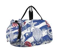 Borsone per bambini con conchiglie con elementi della bandiera americana con scomparto per scarpe, grande capacità, borsa da viaggio per il fine settimana per viaggi, nuoto, danza, balletto