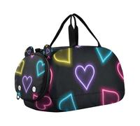 Borsone per bambini con cuori colorati al neon con scomparto per scarpe, multifunzionale, per fine settimana, pernottamento, per ragazzi e ragazze