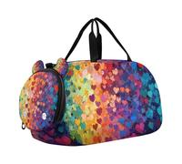 Borsone per bambini con cuori colorati arcobaleno con scomparto per scarpe leggero da portare con sé durante la notte, per viaggi, sport, borsone, weekender