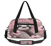 Borsone per bambini con grazioso bradipo e fiore, piccola borsa sportiva da viaggio leggera per ragazzi e ragazze, borsa da viaggio per il weekend, borsa da palestra per la scuola e il pigiama party