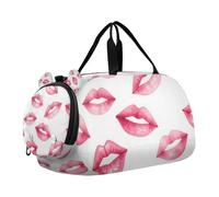 Borsone per bambini con labbra rosa acquerello, con scomparto per scarpe, multifunzionale, per viaggi, sport, fitness e allenamento