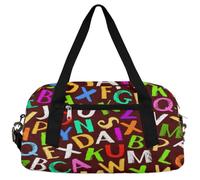Borsone per bambini con lettera dell'alfabeto, per ragazze e ragazzi, borsa leggera per sport e palestra, piccola borsa da viaggio o da ballo, Alfabeto., 18.4L x 7.8W x 9.4H