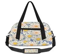 Borsone per bambini con margherite e fiori per la notte, per ragazze e ragazzi, con motivo floreale in stile cartone animato, leggero, borsa sportiva per bambini, piccola borsa da viaggio per la