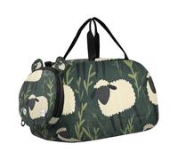 Borsone per bambini con motivo di pecore bianche e erba verde, con scomparto per scarpe, grande capacità, borsone per la notte, per viaggi, sport, borsone da viaggio