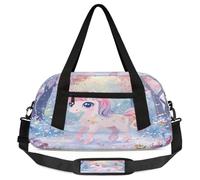 Borsone per bambini con motivo foresta di unicorni, piccola borsa sportiva da viaggio leggera per ragazzi e ragazze, borsa da viaggio per il weekend, borsa da palestra per la scuola e il pigiama party