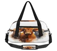 Borsone per bambini con mucca delle Highland acquerello, piccola borsa sportiva da viaggio leggera per ragazzi e ragazze, borsa da viaggio per weekend, borsa da palestra per scuola, sport e pigiama